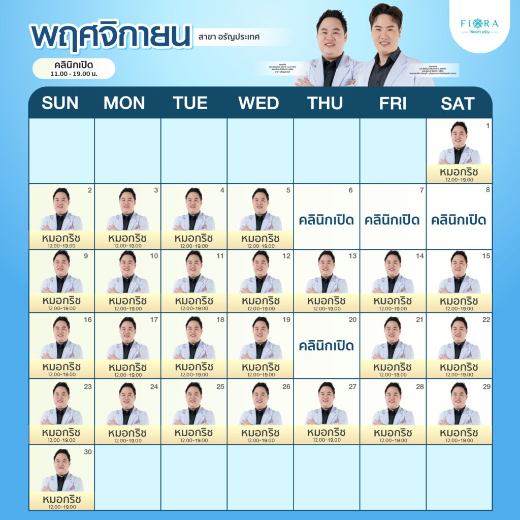 Fiora Clinic ตารางแพทย์สาขาอรัญประเทศ