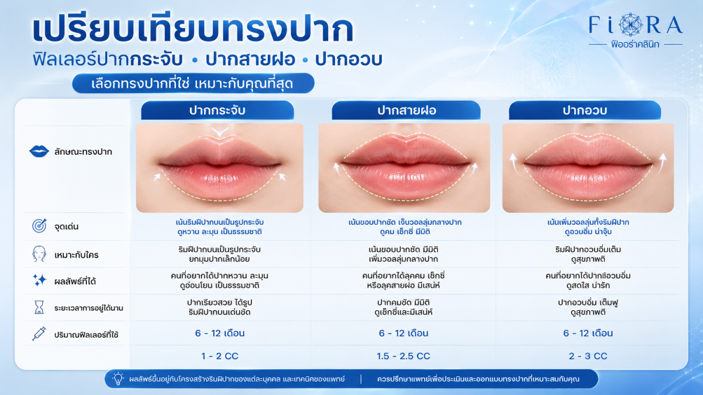 เปรียบเทียบทรงปาก ฟิลเลอร์ปากกระจับ ปากสายฝอ ปากอวบ